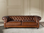 Диван Chester 3-местный из коньячно-коричневой кожи, модель 6228