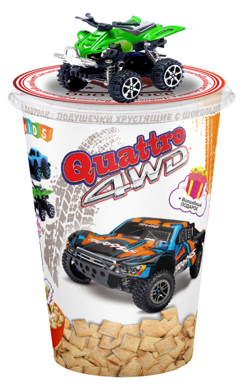 STARSKIDS Quattro 4wd Подушечки хрус с шоколадной начинкой с игрушкой (70г1*24шт)