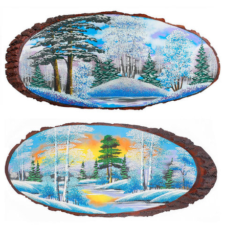 Панно на срезе дерева "Зима" горизонтальное 100-105 см  R112254