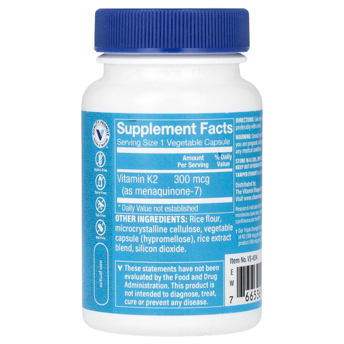 The Vitamin Shoppe, витамин K2, тройная сила, 300 мкг, 60 растительных капсул