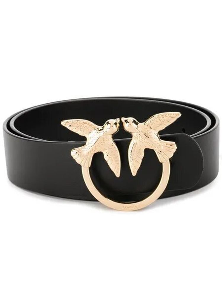 LOVE BIRDS SIMPLY LEATHER BELT - black–gold / S (90см)- S (90см)