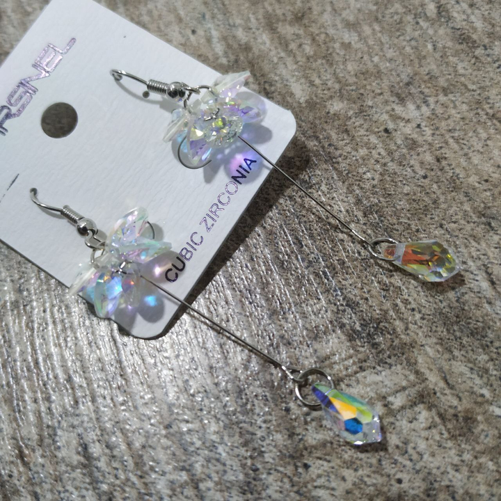 Серьги Cubic Zirconia подвеска 5 кружков кристалл цвет белый перламутровый металл серебристый