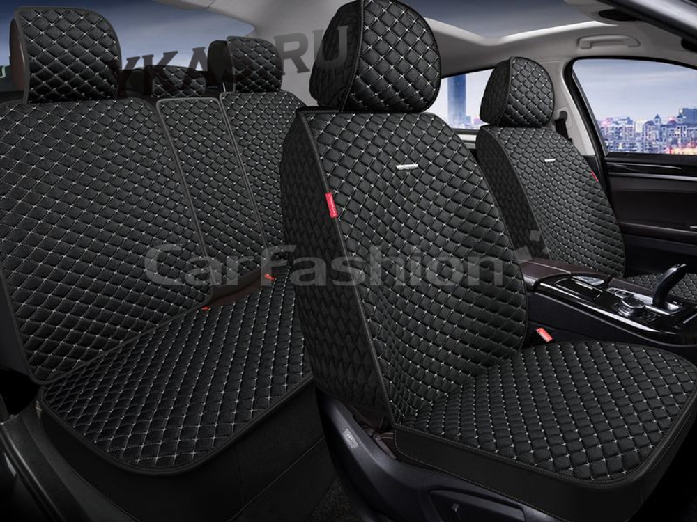 Накидки сидений ПОЛНЫЙ CarFashion (кт) -«RANCHO PLUS» 27356 -ЛЕН черный/черный/серый