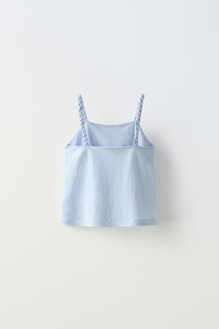 ZARA ТОП ИЗ СТРУЯЩЕЙСЯ ТКАНИ С ПЛЕТЕНЫМИ БРЕТЕЛЯМИ, СИНИЙ