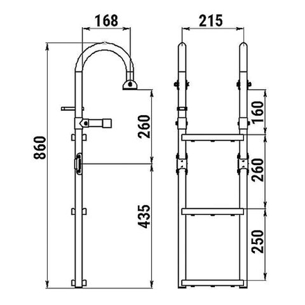 Трап складной с горизонтальным креплением, 3 ступени ироко (ширина 215мм.)