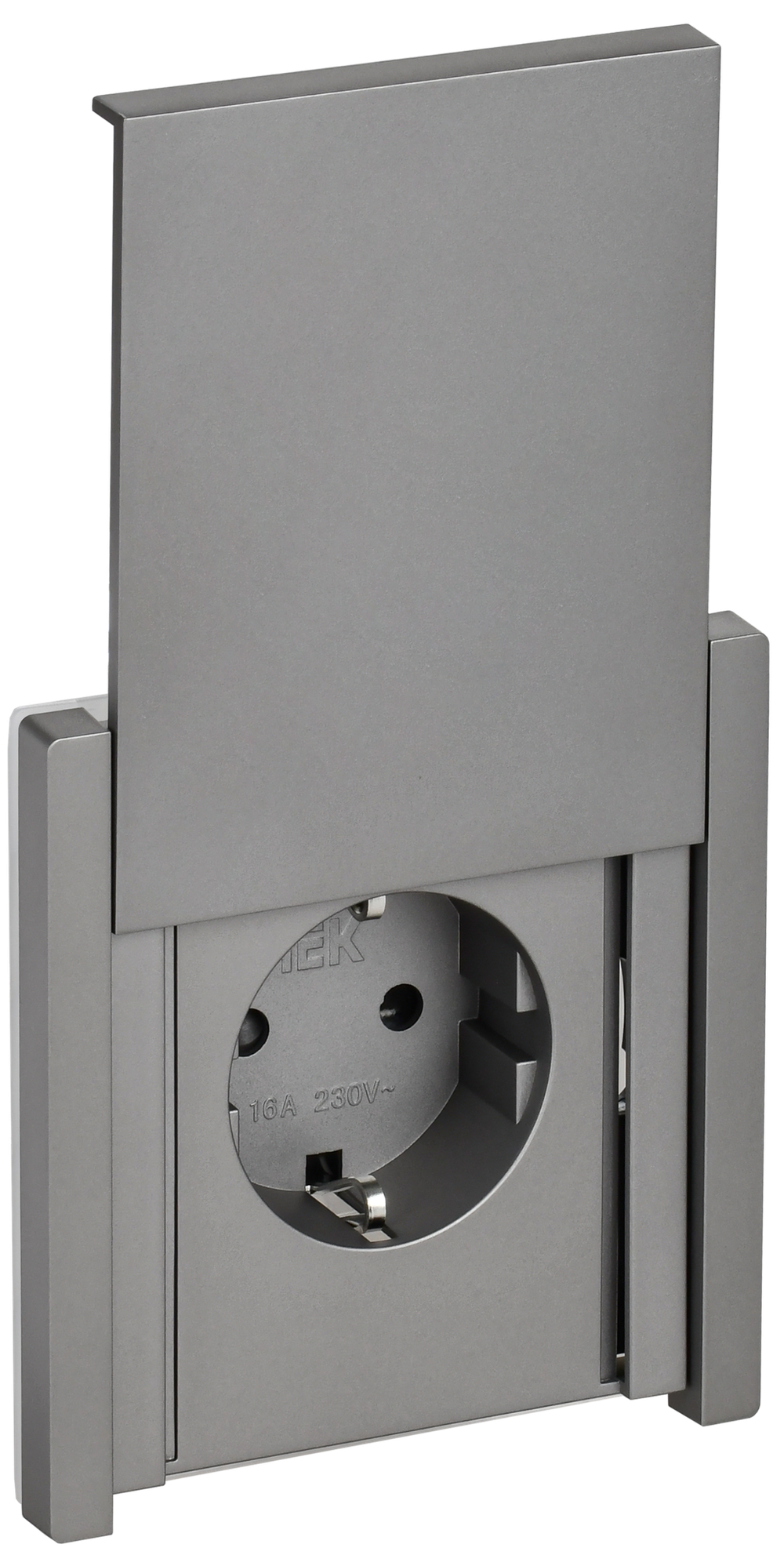 FORTE&PIANO Розетка 1-местная с заземлением с защитными шторками и крышкой винтовое крепление 16А IP44 FP521 сталь IEK
