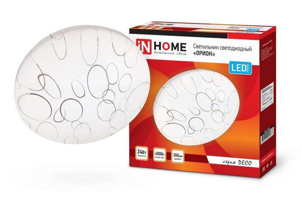 Светильник светодиодный DECO ОРИОН 24Вт 4000К 2160лм 230В 330х55мм IN HOME 4690612021973 Светильник светодиодный DECO ОРИОН 24Вт 4000К 2160лм 230В 330х55мм IN HOME 4690612021973