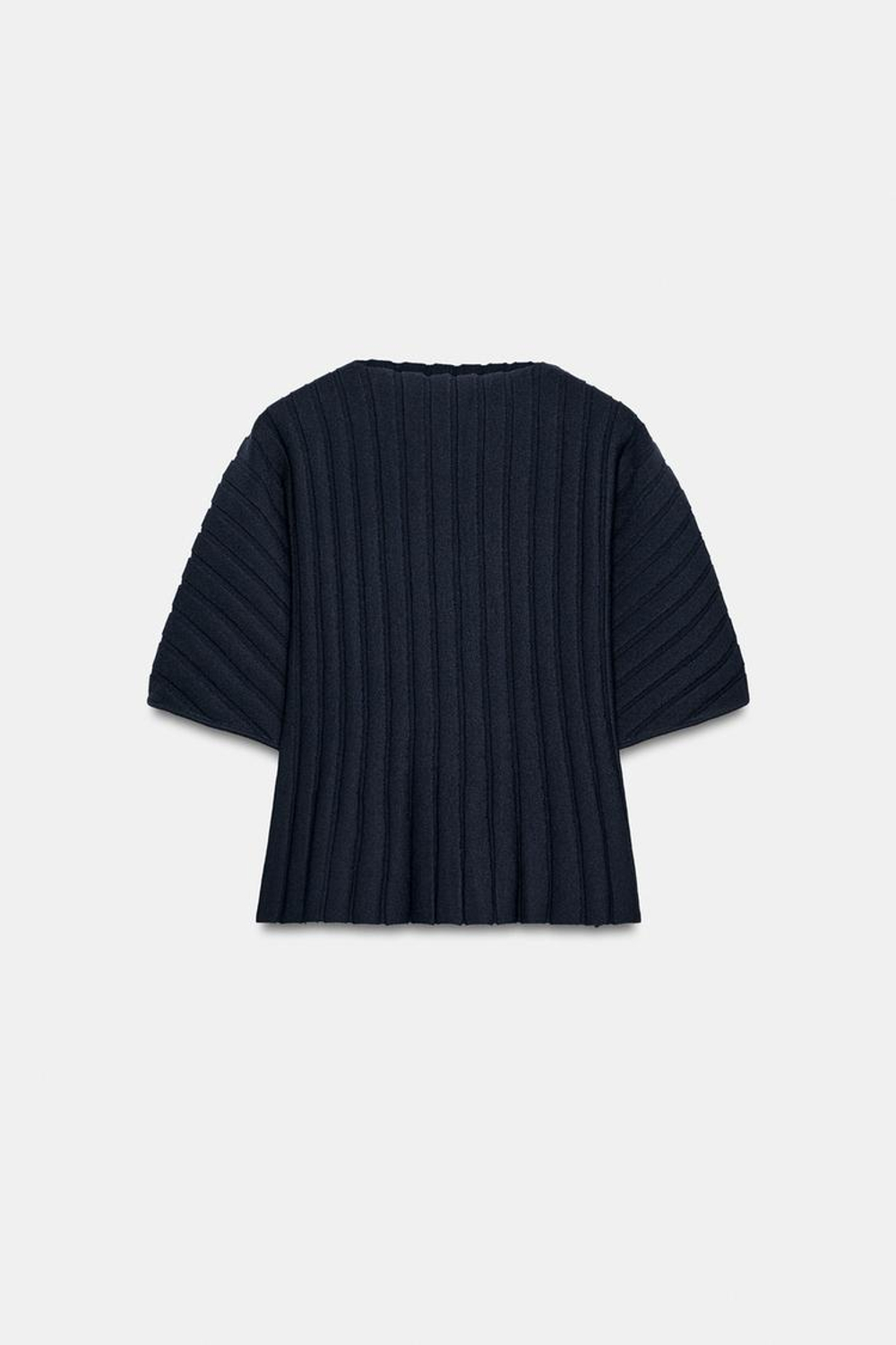 ZARA ТОП В РУБЧИК С ОБЪЕМНЫМИ РУКАВАМИ, МОРСКОЙ СИНИЙ