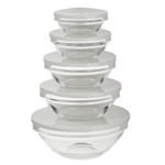 MILLIMI Набор салатников с крышкой 5 шт: 900/ 500/350/200/130 мл, стекло, пластик, серый