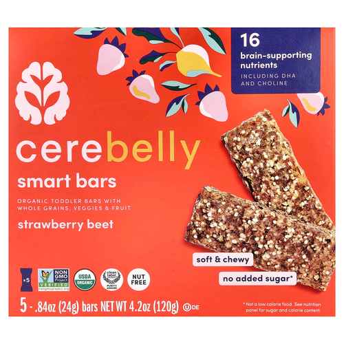 Cerebelly, Smart Bars, Organic Toddler Bars, Strawberry Beet, 5 Bars, 0.84 oz (24 g) Each