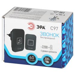 Звонок дверной ЭРА С97 беспроводной, от сети, черный, 60 мелодий