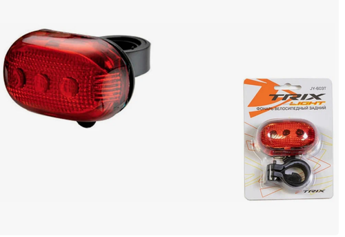 Фонарь TRIX задний, 5 суперъярких диодов, 3 режима, крепеж на подседельный штырь, батарейки в комплекте, пластик (20/100)