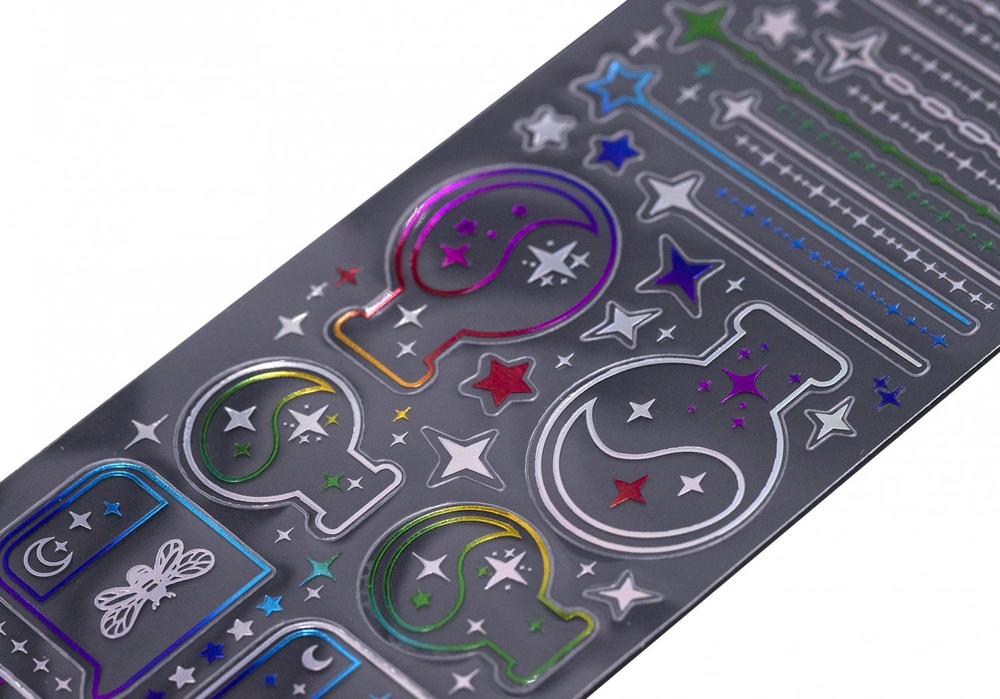 Наклейки детские Alingar, 7 см х 26 см, "Темные", (космос, бабочки, цветы, химия, музыка), ПВХ, тиснение, пакет с европодвесом