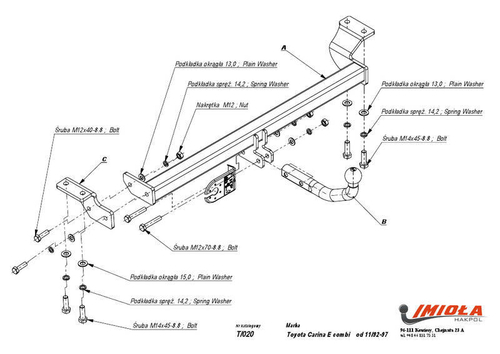 Фаркоп IMIOLA T.020 Toyota Carina E универсал 1992-1997(паспорт и сертификат в комплекте)(без электрики)