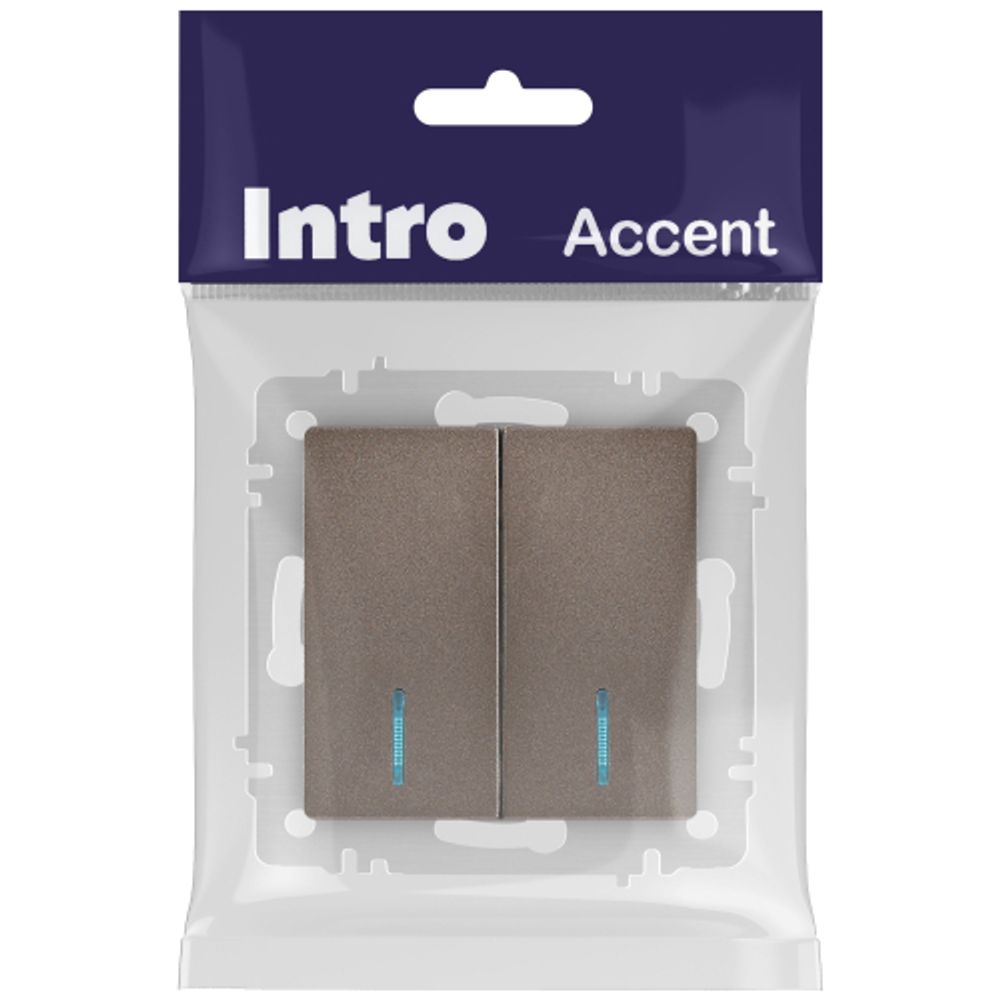 Выключатель Intro Accent 6-105-08 двойной с подсветкой, 10А-250В, IP20, СУ, AL/CU, бронза | Intro