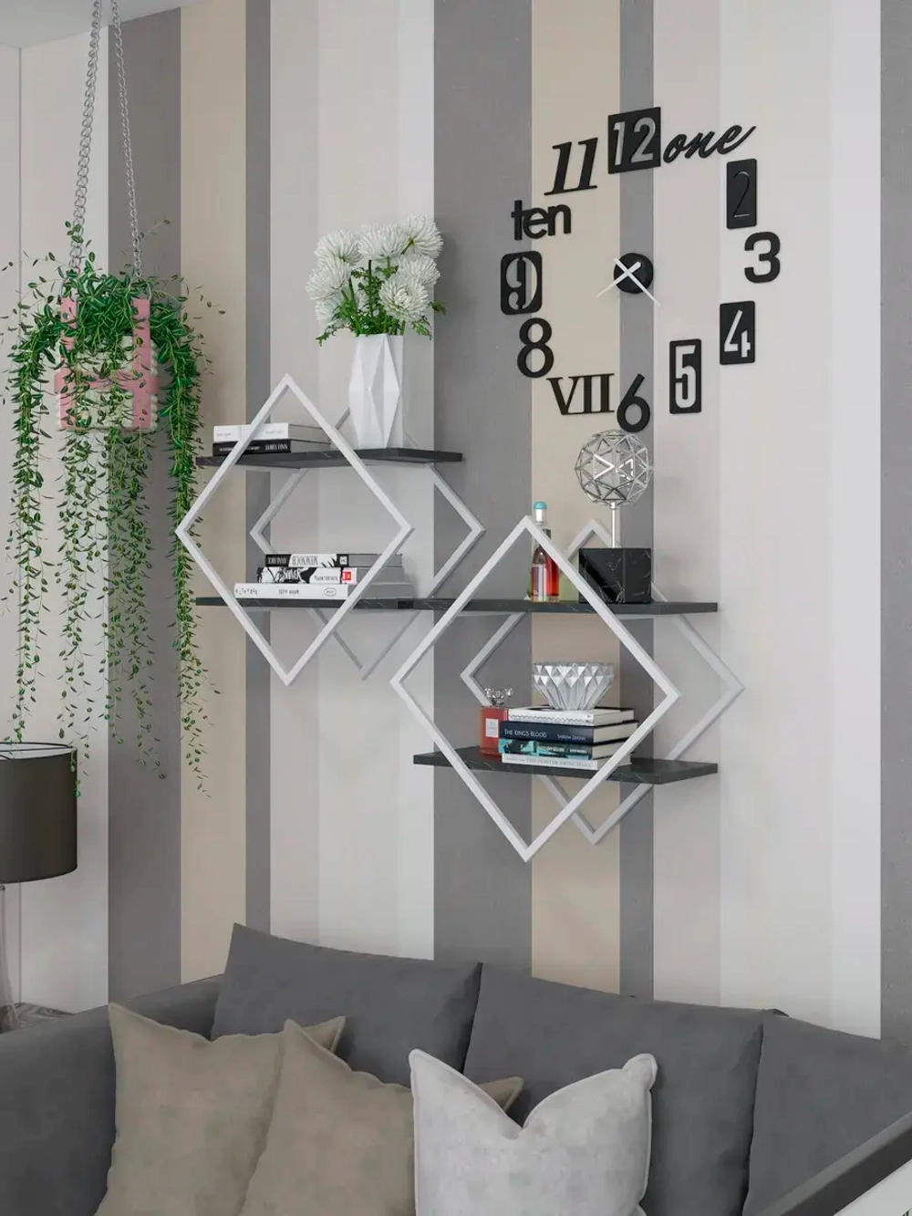 Набор полок ромб настенных бело-черных  - БЧ