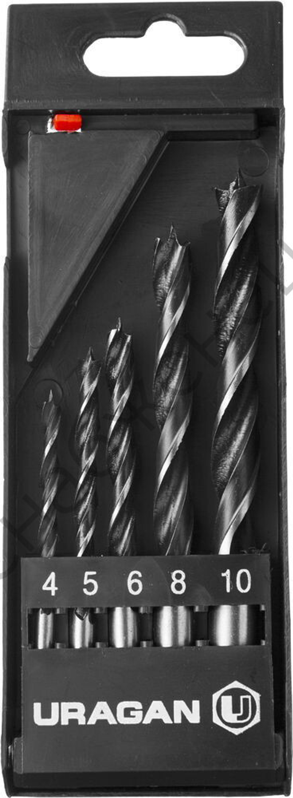 URAGAN 5 шт., 4-5-6-8-10 мм, набор спиральных сверл по дереву