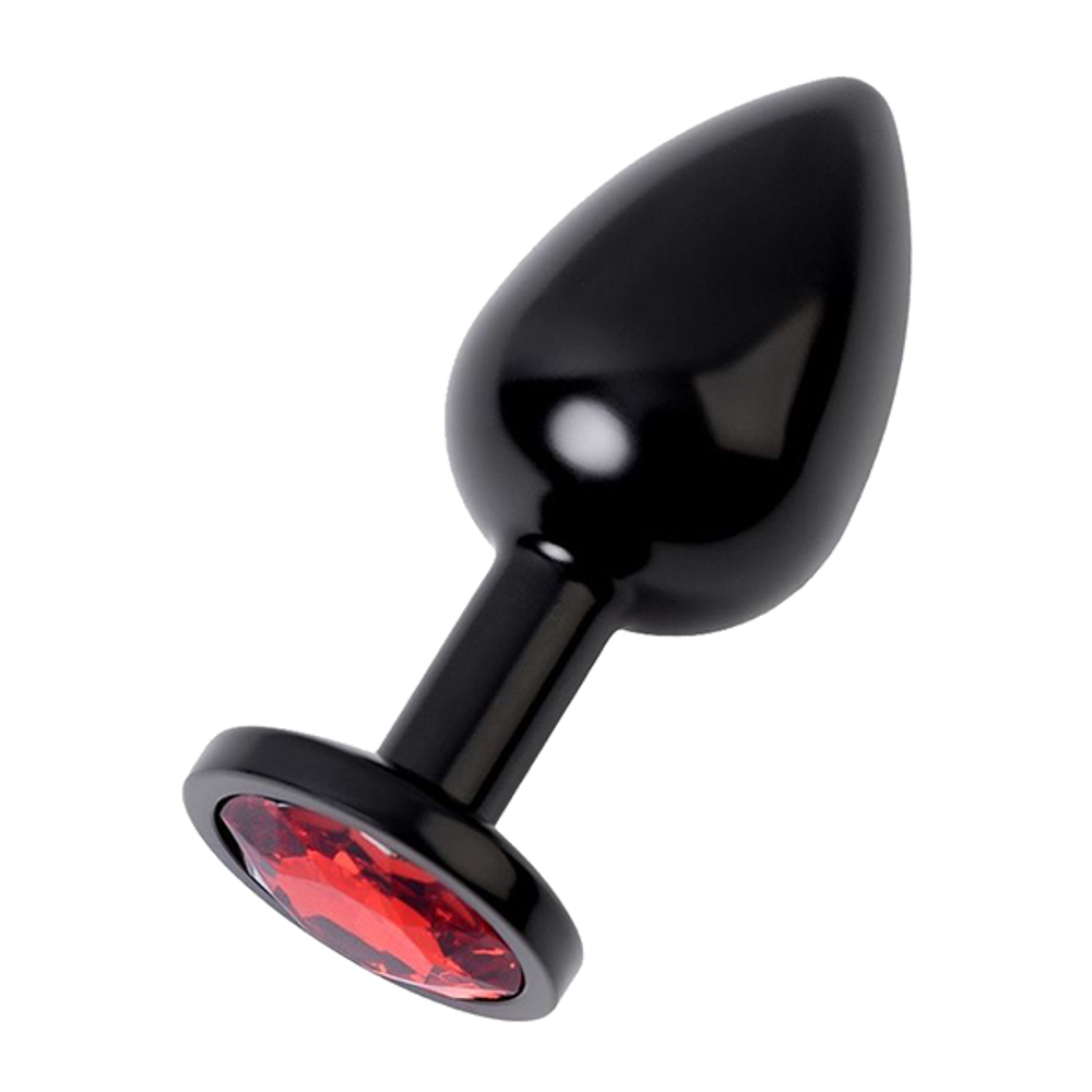 Черный анальный плаг 8,2см с кристаллом красного цвета ToyFa Metal 717008-59