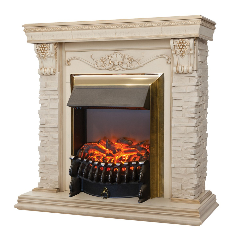 Электрокамин RealFlame Patricia WT белый дуб с золотой патиной с очагом Fobos Lux BR S