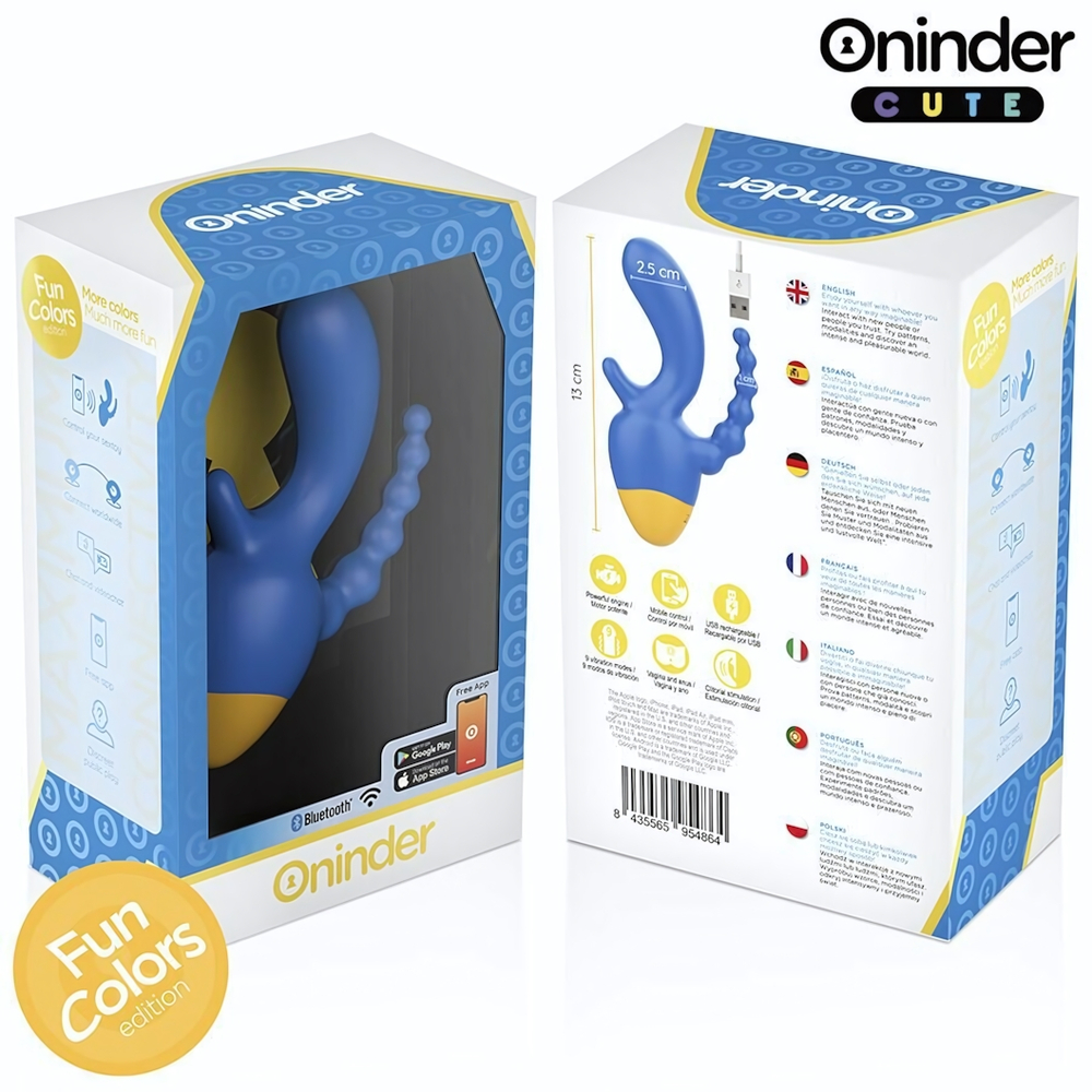 Синий мини-вибратор с анальным хвостом и управлением через приложение - 13 см. (Цвет: синий)