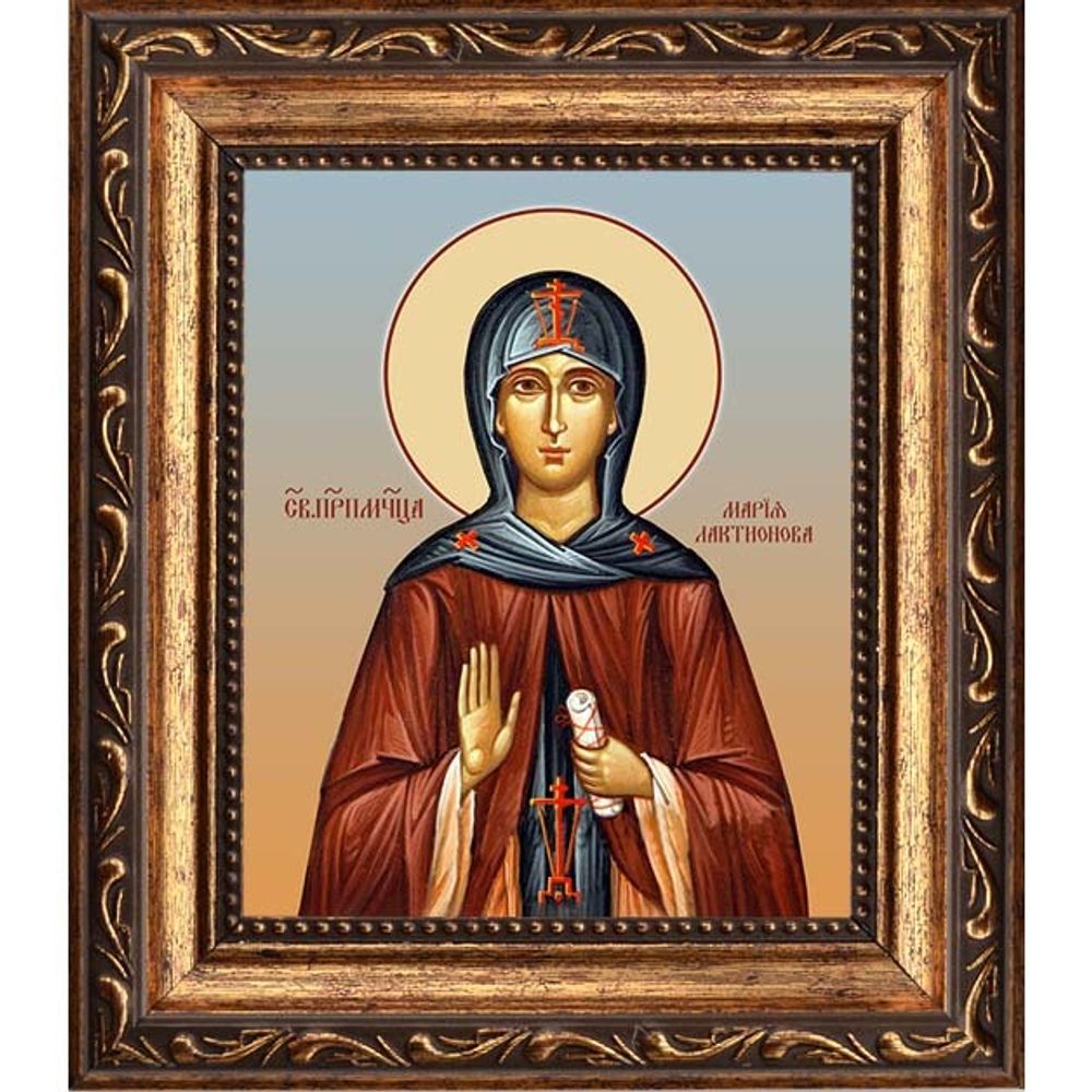 Мария Лактионова, послушница, преподобномученица. Икона на холсте. В раме 10 х 12 см.