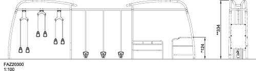 Тренажёр с подвесами, брусьями и колоколами, со знаком безопасности
