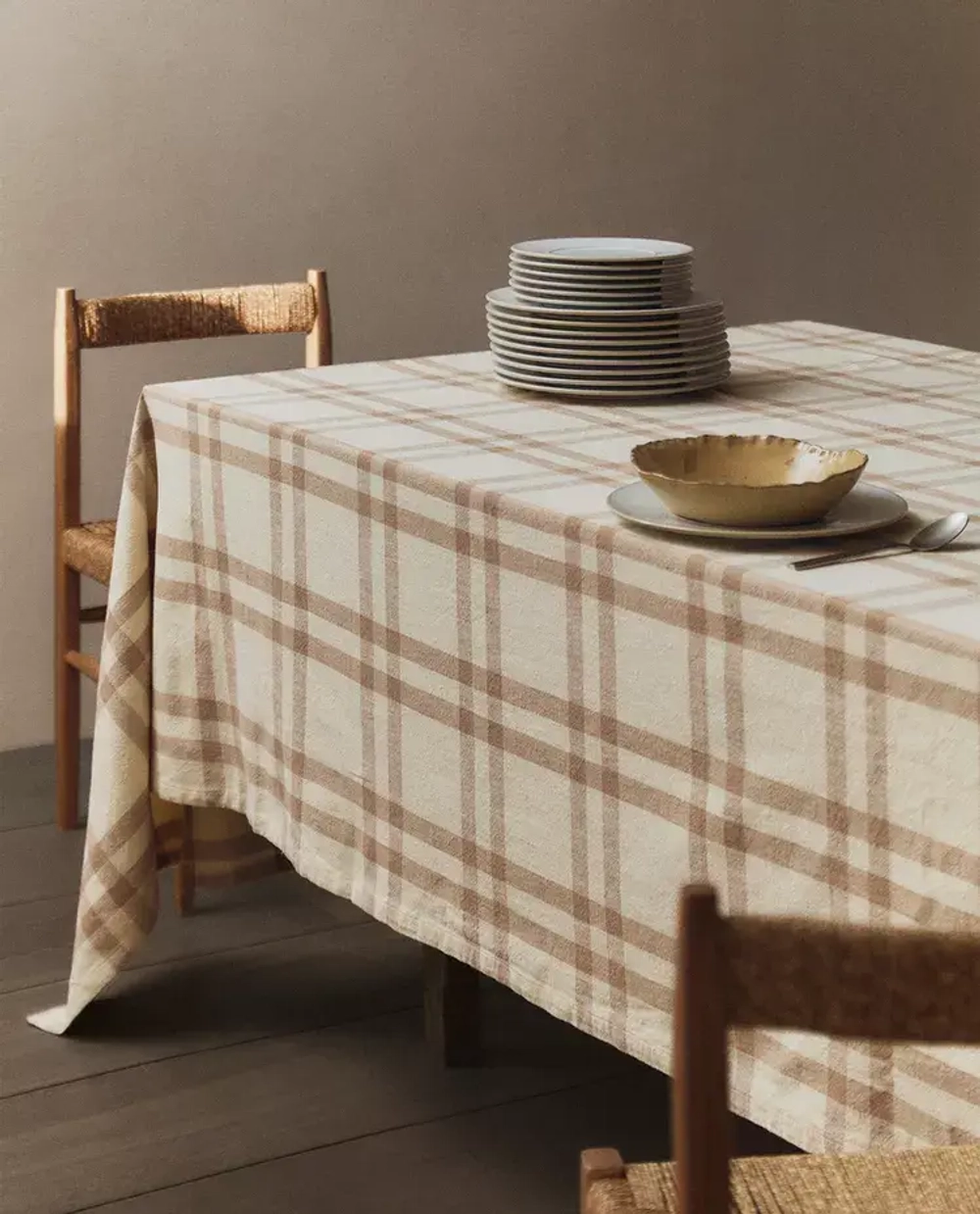 ZARA HOME КЛЕТЧАТАЯ ХЛОПЧАТОБУМАЖНАЯ СКАТЕРТЬ, ЖЕЛТО-ОРАНЖЕВЫЙ