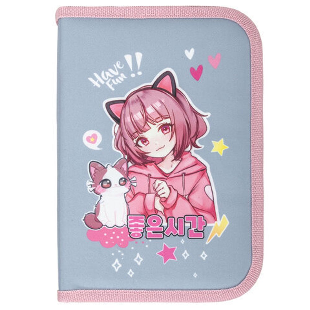 Пенал BRAUBERG, 1 отделение, 2 откидные планки, полиэстер, 21х14 см, "Anime friends", 272319