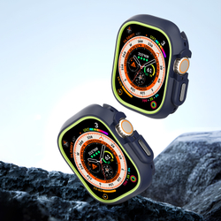 Чехол-бампер для часов Apple Watch Ultra 1 и 2 размер 49мм, темно-синий с зелеными вставками (Midnight/Green) от Dux Ducis, серия Bamo Series Case