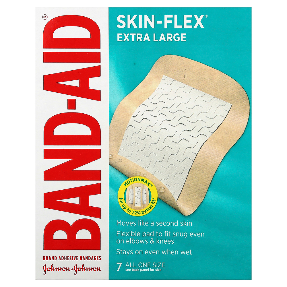 Band Aid, лейкопластыри, эластичные, очень большие, 7 штук