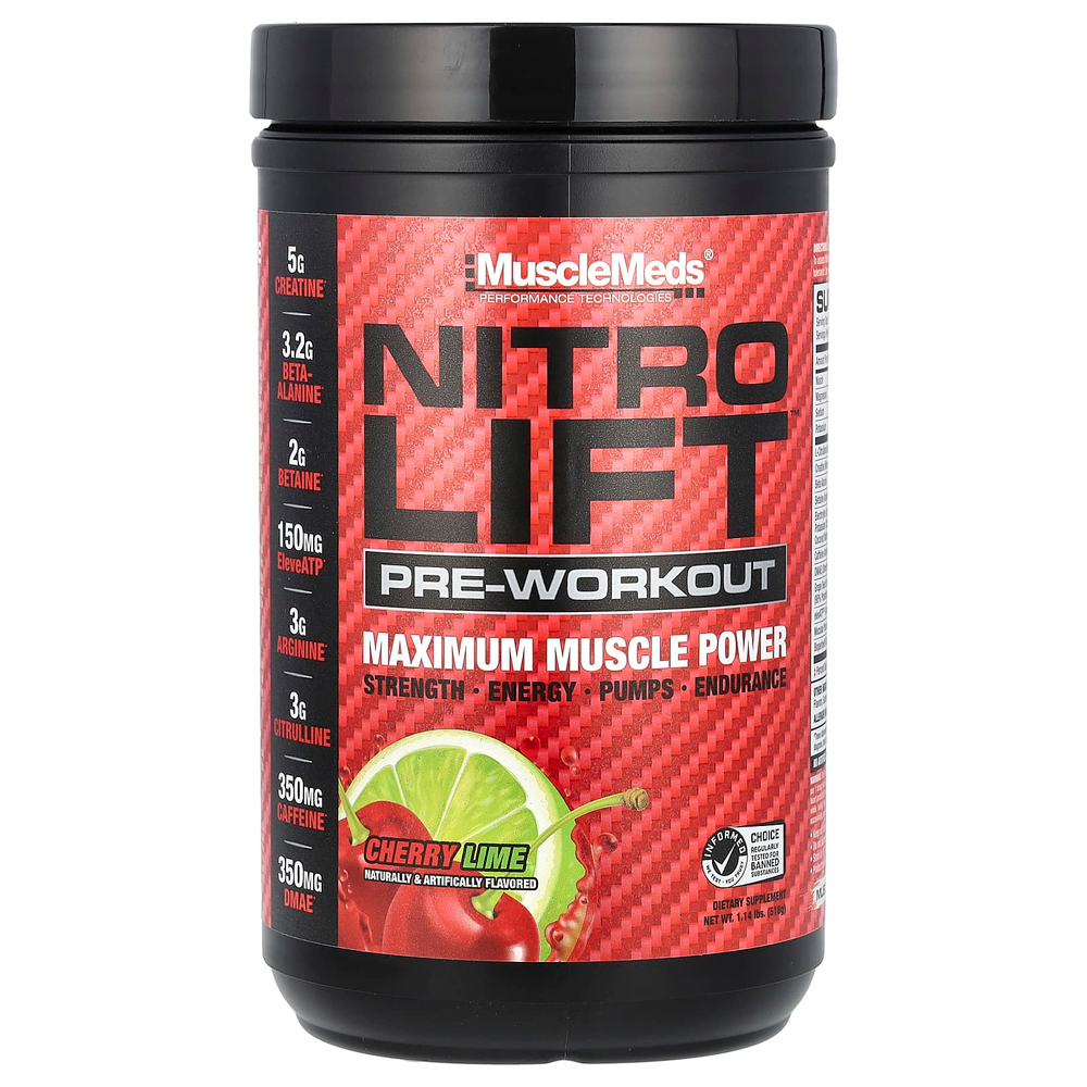 MuscleMeds, Nitro Lift ™, предтренировочный комплекс, вишня и лайм, 518 г (1,14 фунта)