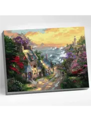 Rəqəmlərlə rəngləmə \ Картина по номерам (40х50) ДЕРЕВНЯ У БЕРЕГА МОРЯ