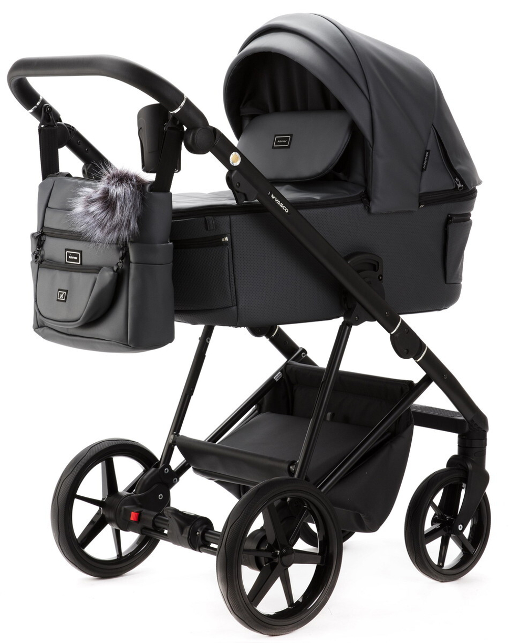 Детская коляска Adamex Vasco Deluxe 2 в 1 V-SA05 (ТЕМНО-СЕРАЯ КОЖА)