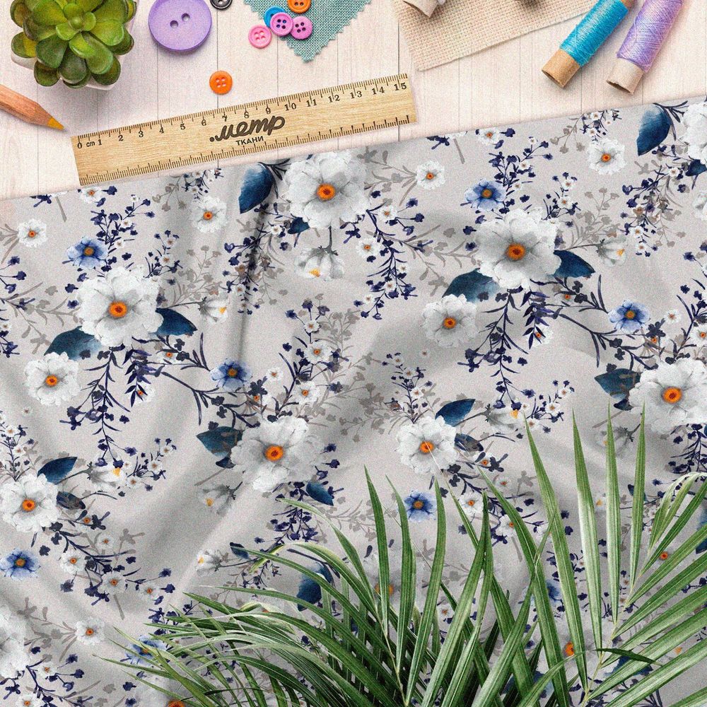 Ткань флис насыщенный акварельный весенний букет