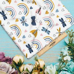 Ткань интерлок радуги и бабочки