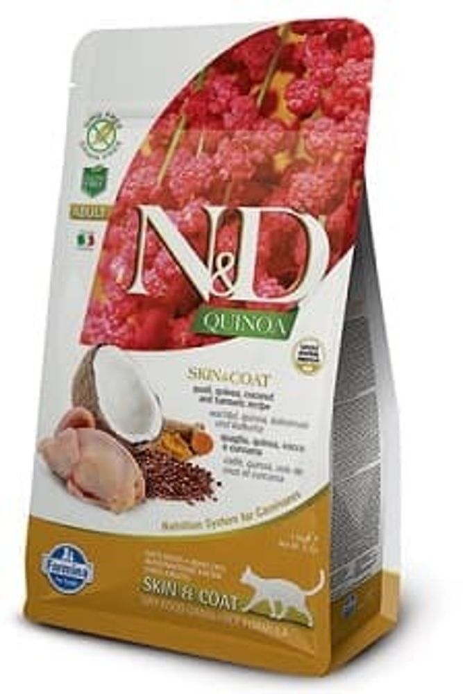 Farmina N&amp;D Quinoa 1,5кг корм для взрослых кошек с перепелкой, уход за кожей и шерстью