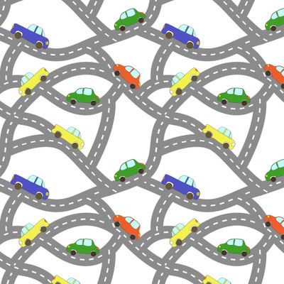 vector illustration of colorful cars driving along the road seamless pattern