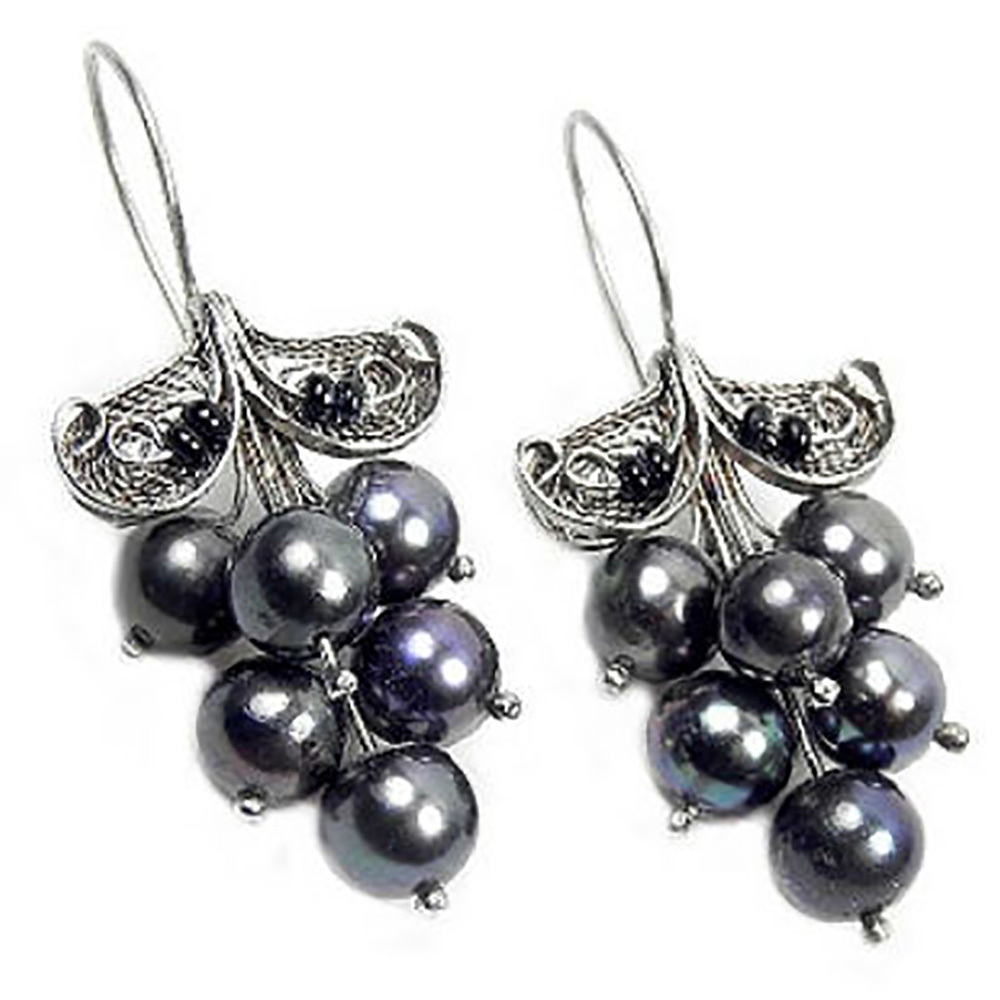 Серьги "Виноград" жемчуг , скань асс.