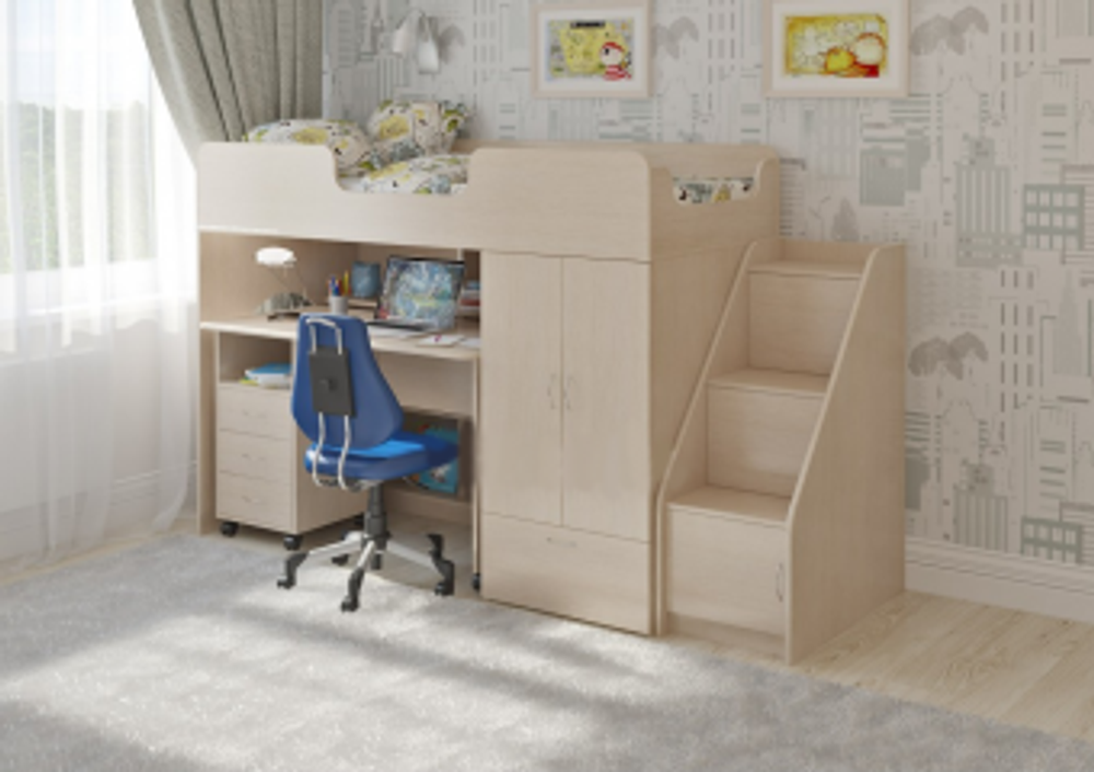 Кровать-чердак КарИВи Легенда 3.14  Дуб Молочный  Дуб Молочный