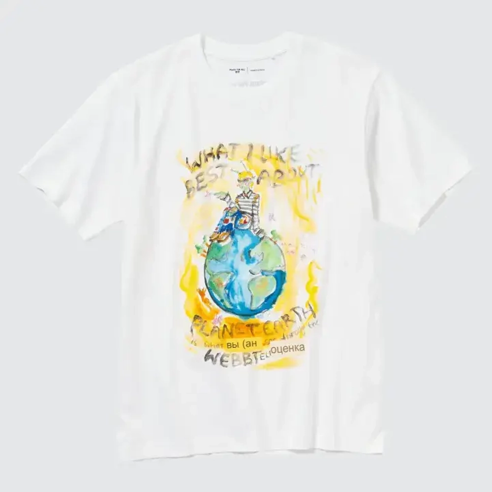 UNIQLO ФУТБОЛКА С РИСУНКОМ PEACE FOR ALL, БЕЛЫЙ