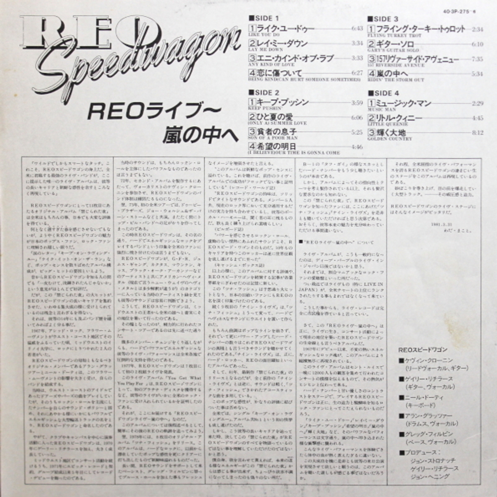 REO Speedwagon / You Get What You Play For (LP)