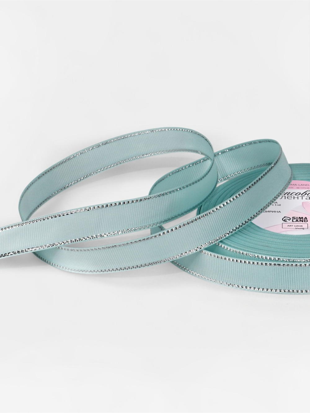 Лента репсовая, с серебряным люрексом, 15 мм, светло-голубая №013, 10508007