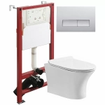 Унитаз подвесной Orange CI01-100W+APB200 безободковый, с крышкой микролифт, с инсталляцией, белый/кнопка хром