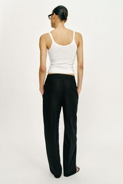 ZARA БРЮКИ ПРЯМОГО КРОЯ ИЗ СМЕСОВОГО ЛЬНА, ЧЕРНЫЙ