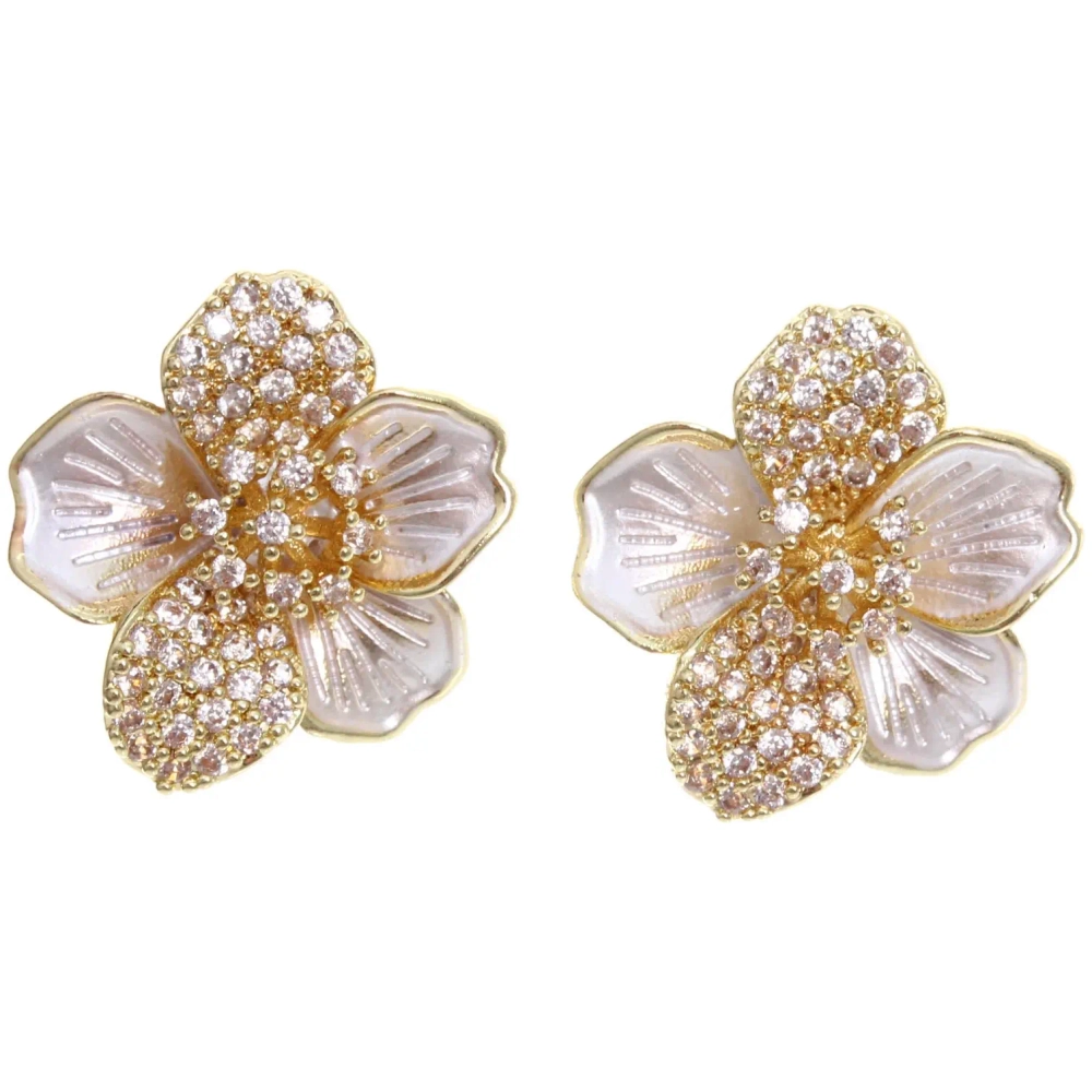 Серьги из гиппоалергенного металла со стразами «ПАЛУМНА», лилия, цвет золото и серебро, 1,3-dсм