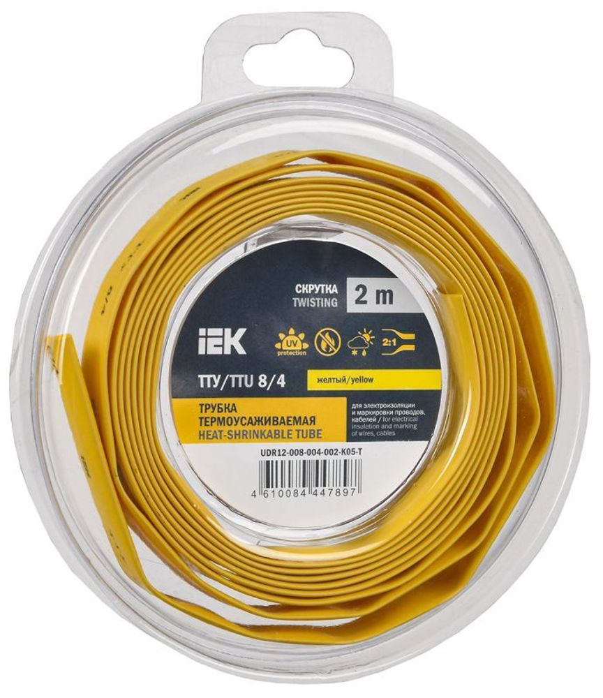 Трубка термоусадочная ТТУ нг-LS 8/4 желт. (уп.2м) IEK UDR12-008-004-002-K05-T Трубка термоусадочная ТТУ нг-LS 8/4 желт. (уп.2м) IEK UDR12-008-004-002-K05-T