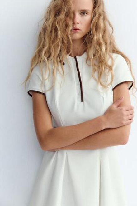 ZARA КОРОТКОЕ ПЛАТЬЕ В РУБЧИК, БЕЛЫЙ