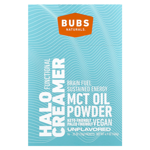 BUBS Naturals, Halo Functional Creamer, порошок из масла MCT, без добавок, 14 пакетиков по 10 г (0,35 унции)