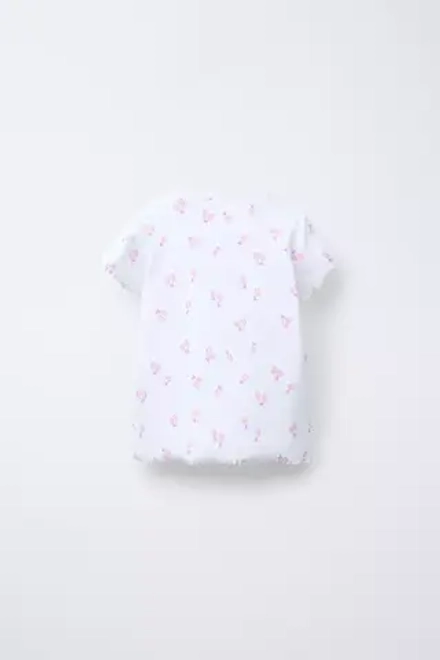 ZARA ФУТБОЛКА В РУБЧИК С ПРИНТОМ, БЕЛЫЙ