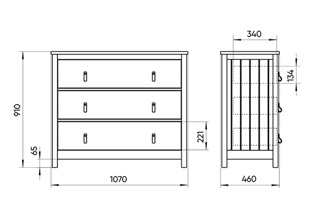 Комод Wood 3 ящика (белый)